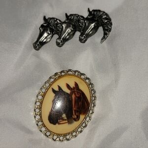 2 Vintage Horse Brooch Pins